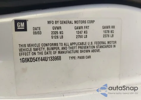 2004 Cadillac Deville Standard z USA, uszkodzony, nr VIN 1G6KD54Y44U133968